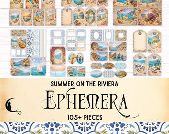 Summer on the Riviera Junk Journal Ephemera Kit, Printable Mediterranean Vacation Scrapbook, Europe Travel Craft Supplies