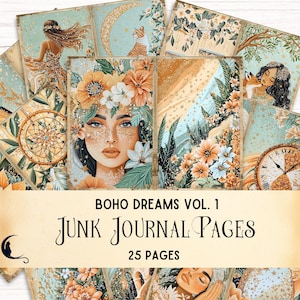 Páginas de diário de fantasia Boho Junk Kit de scrapbooking caprichoso para impressão Boho Dreams Papel digital Colorido Dreamy Enchanted Craft Supplies
