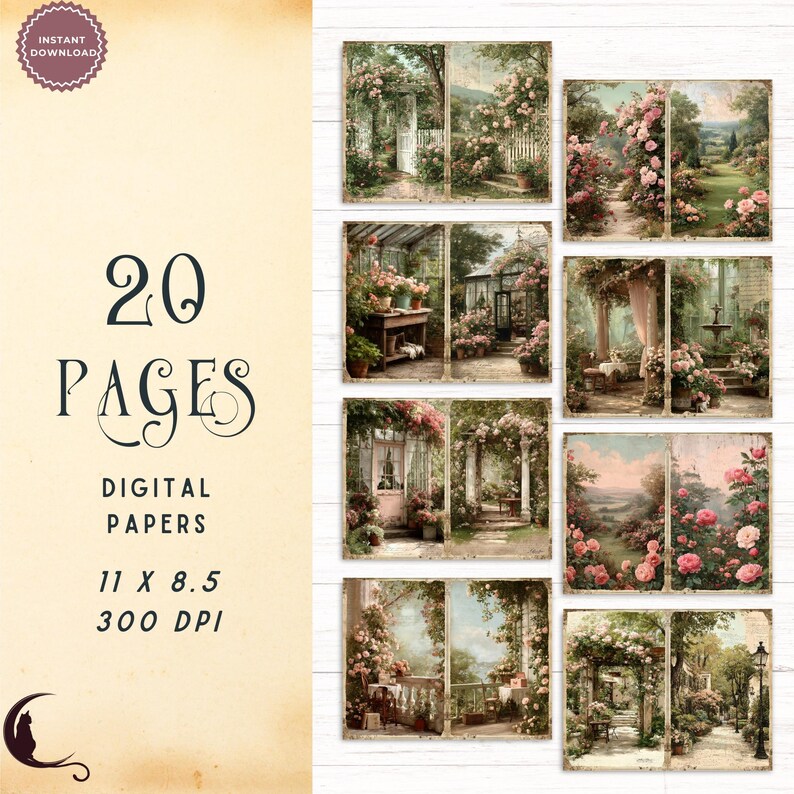 Victorian Rose Garden Junk Journal Pages, Vintage Floral Digital ...