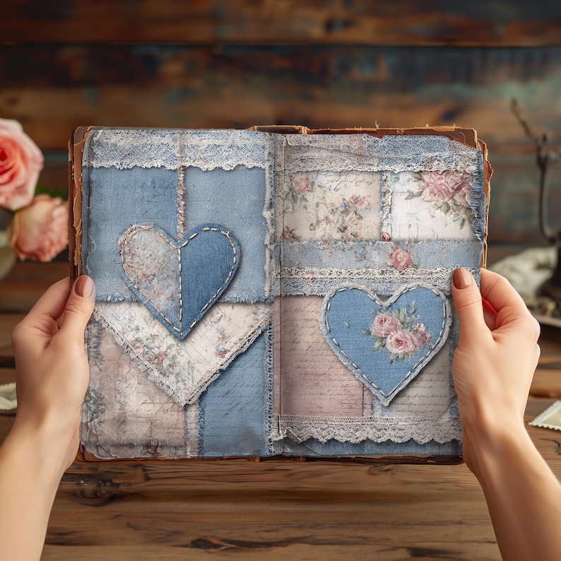 Denim Patchwork Junk Journal Kit, Digital Printable Paper Collage ...