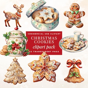 Aquarell Weihnachtsplätzchen Clipart, Lebkuchen PNG, Sublimations-Lebkuchen, Lebkuchenmann, Weihnachtsdesserts, Keksdose PNGs