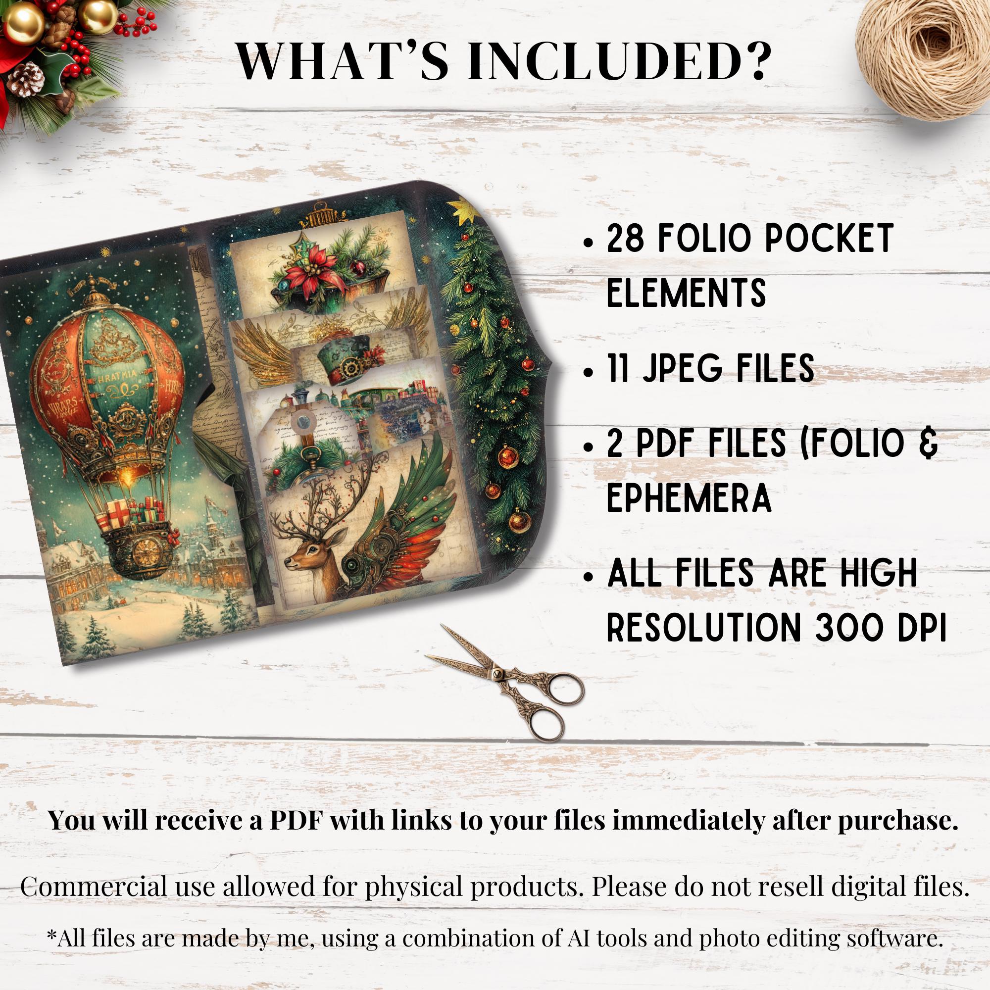Steampunk Christmas Junk Journal Folio Kit, Printable Pocket Ephemera ...