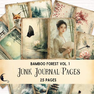 Asian Bamboo Junk Journal, Japan Scrapbook Kit, Japanese Garden Digital Paper, Samurai Ephemera, Printable Cherry Blossom Pages, DIY Crafts