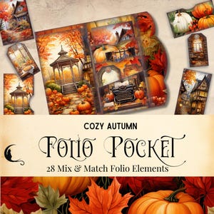 Kit folio pliable pour journal indésirable d'automne | Ephemera de poche imprimable | Créations en papier imprimable | Feuilles d'automne | Citrouilles d'automne | Feuille de collage