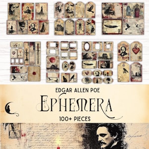 Edgar Allen Poe Junk Journal Kit, Digital Printable Vintage Gothic Ephemera, Unique Ephemera, Dark Academia Dark Romantic Scrapbook Supplies