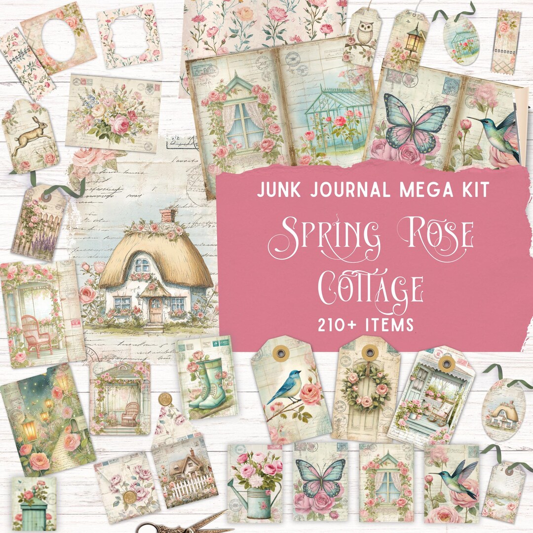 Spring Rose Cottage Junk Journal Kit, Printable Folio Pocket Kit ...