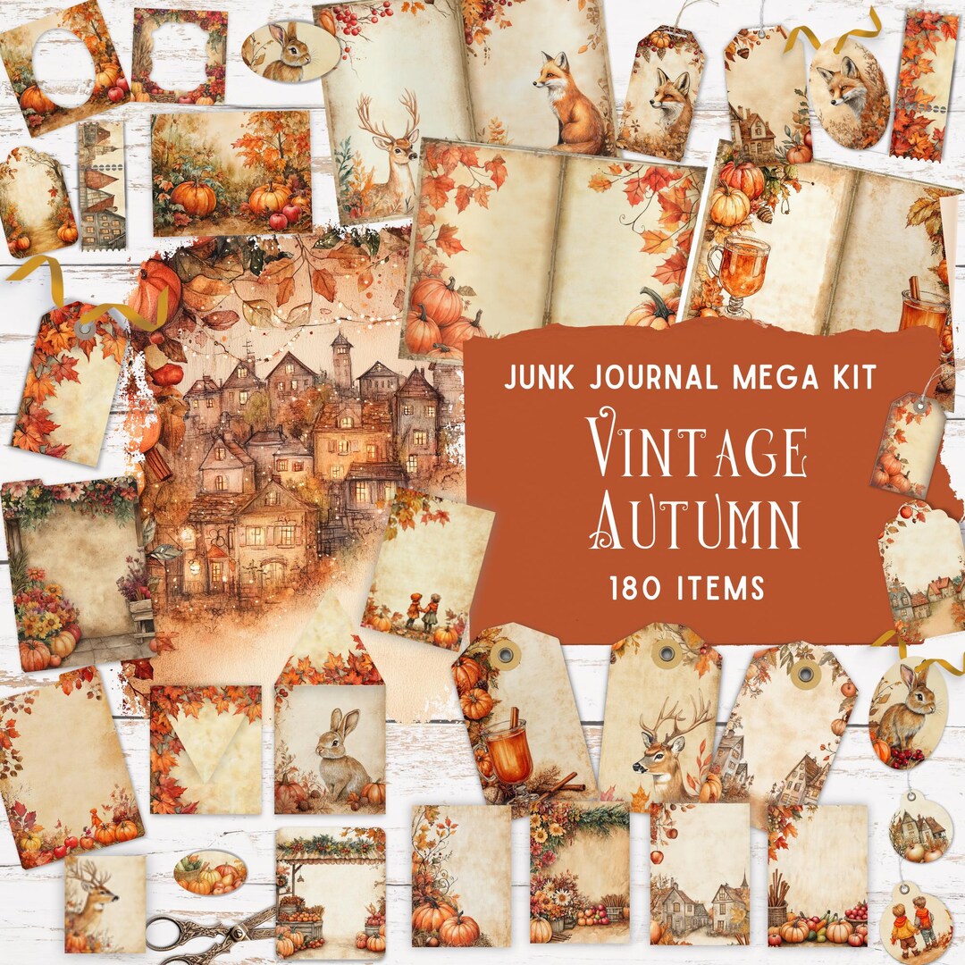 Vintage Autumn Junk Journal Kit, Printable Folio Pocket, Fall Ephemera ...