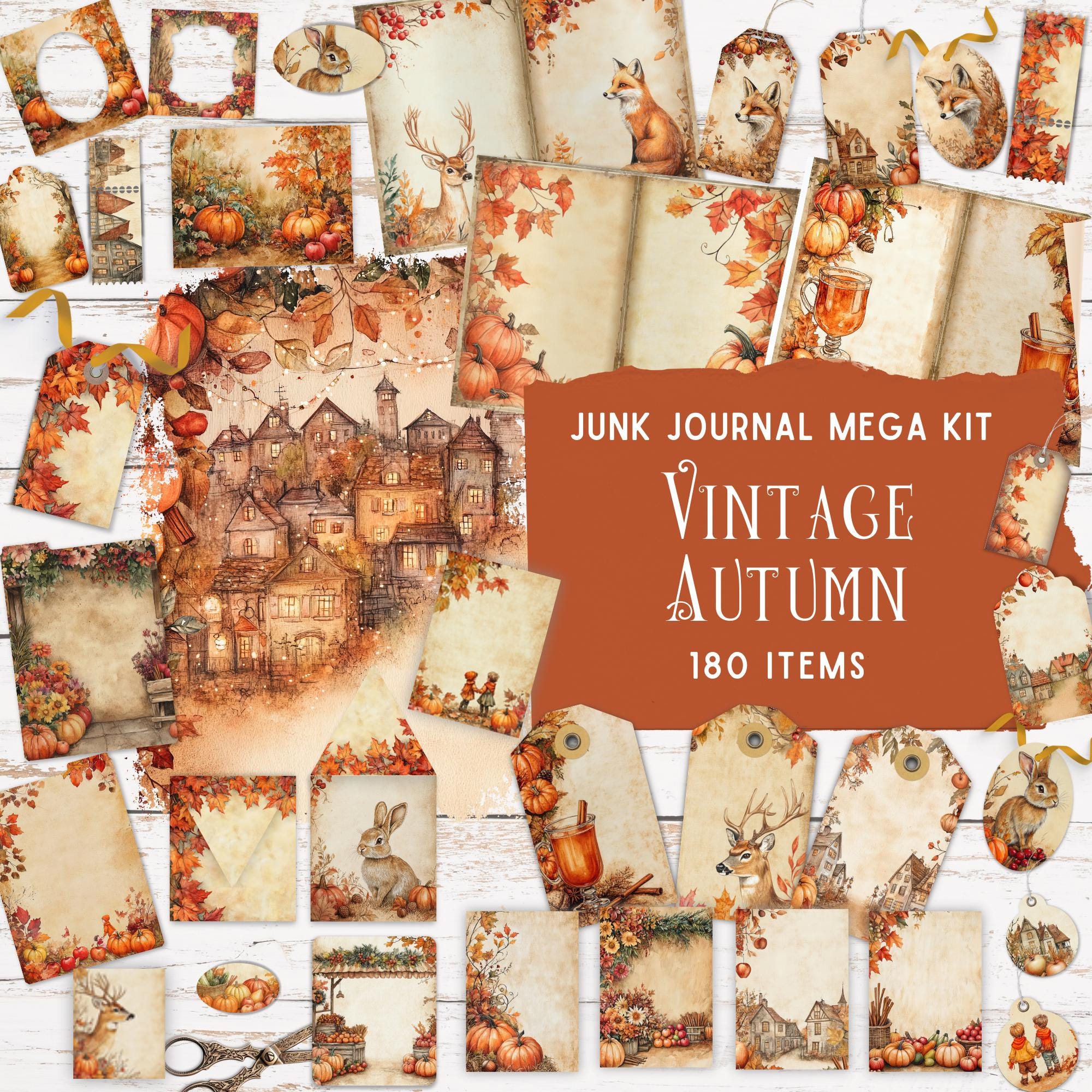 Vintage Autumn Junk Journal Kit, Printable Folio Pocket, Fall Ephemera ...
