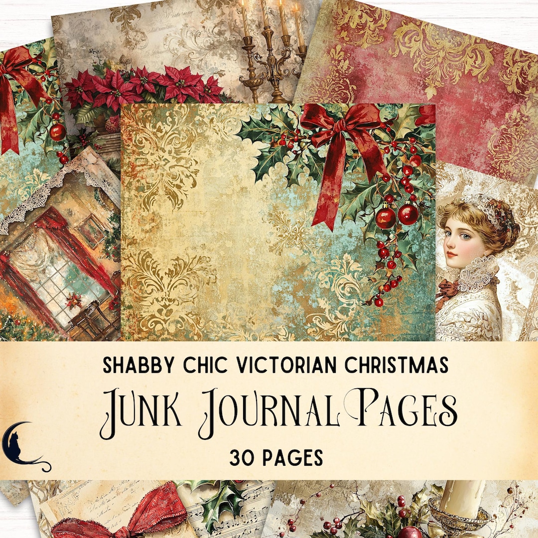 Shabby Chic Victorian Christmas Junk Journal Background Pages, Vintage ...