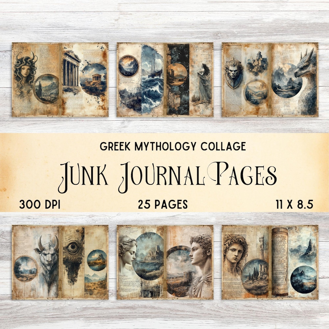 Ancient Greek Mythology Junk Journal Pages, Digital Collage Sheets ...