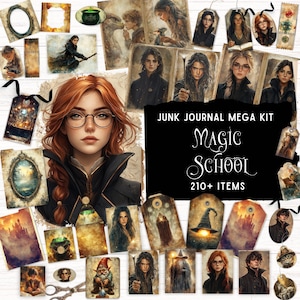 Kit de journal indésirable School of Magic, folio imprimable, papier de scrapbooking fantastique, éphémères vintage, sorcier papier numérique sorcières créatures magiques