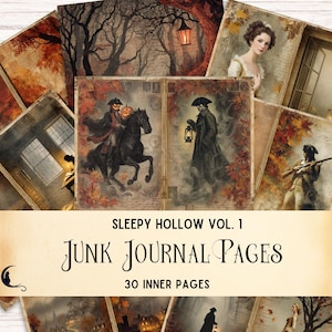 Sleepy Hollow Junk Journal Kit Haunted Forest Ephemera Spooky Fall Digital Scrapbook Pages Vintage Gothic Halloween Printable Craft Supplies