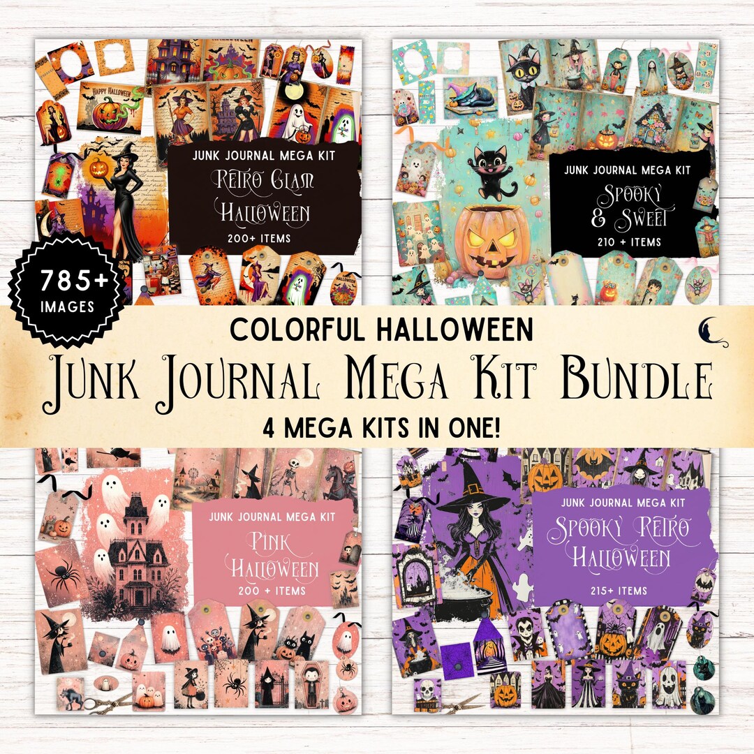Colorful Halloween Junk Journal Kit Bundle, Spooky Retro Ephemera ...