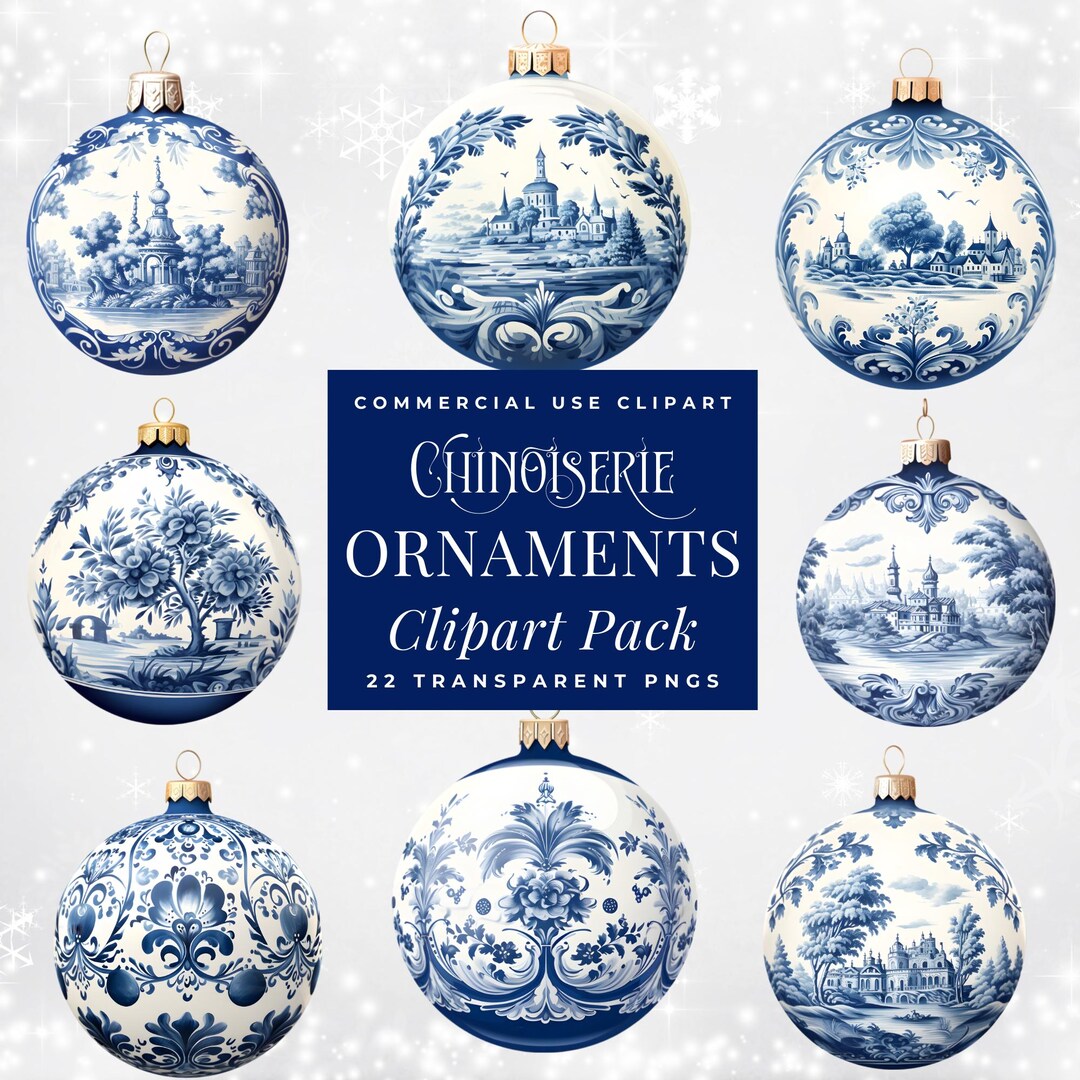 Chinoiserie Christmas Ornament Clipart PNG | Blue and White Christmas |  Winter Ornaments | Blue Christmas Balls | Commercial Use Clipart - Etsy, image size:1080x1080