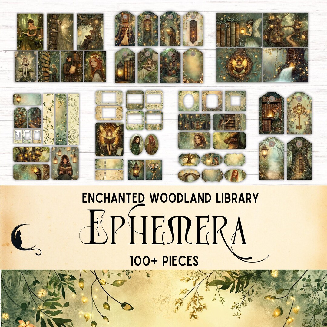 Enchanted Woodland Library Junk Journal Ephemera Kit, Printable Digital ...