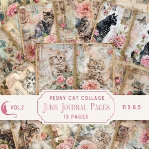 Cats Collage Junk Journal Paper | Kitten Junk Journal Kit | Vintage Journal Pages | Victorian Cats Paper Pack | Whimsical Cats | Digital