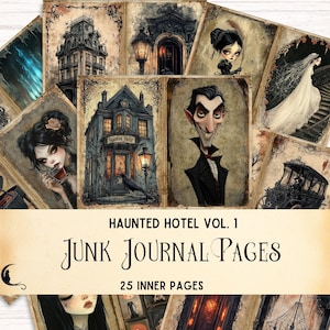 Whimsical Haunted Hotel Junk Journal Kit, Spooky Digital Scrapbook Paper, Vintage Halloween Ephemera, Printable Crafting Supplies for DIY