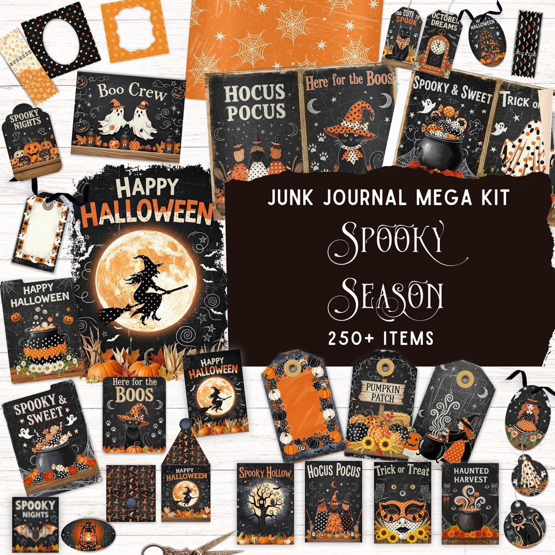Spooky Season Junk Journal Kit, Whimsical Halloween Quotes Digital ...