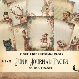 Rustiek gevoerde afdrukbare kerstpapieren, vakantieschrijven junkjournaal, leuke kerstbriefpapier, sprankelende kerstscrapbookrandpagina's