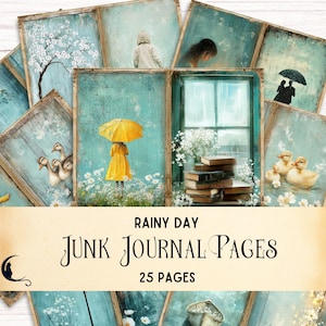 Regnerischer Tag Junk Journal Seiten, druckbare Ephemera, Frühling Scrapbooking Kit, Natur Digital Papier Skurril saisonale Blumen DIY Bastelbedarf