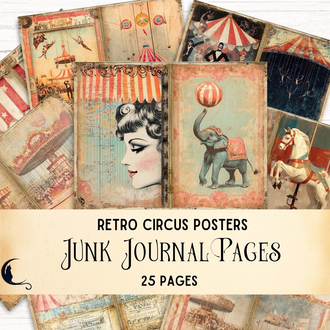 Retro Circus Posters Junk Journal Kit, Vintage Circus Ephemera ...