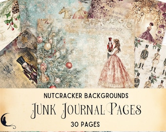 Nutcracker Junk Journal Background Pages, Vintage Printable Pages, Christmas Fantasy Scrapbook Kit, Festive Shabby Chic Winter Ephemera