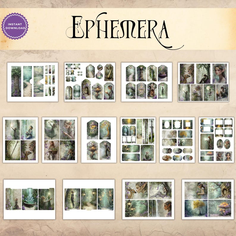Enchanted Elven Forest Junk Journal Ephemera Kit, Printable Ephemera ...