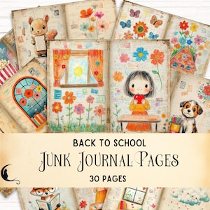 Back to School Junk Journal Kit, Printable Ephemera, Whimsical Scrapbook Pages for Teachers, DIY Craft Supplies, Cute Digital Paper Pack