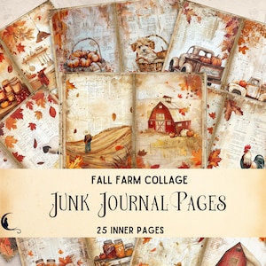 Fall Farm Collage Junk Journal, Autumn Harvest Printable Ephemera, Pumpkin Farm Digital Scrapbook Pages, Cozy Autumn, Vintage Fall Farm Page