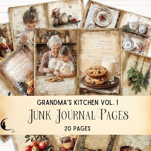 Kit de journal indésirable pour la cuisine rustique de grand-mère, documents éphémères imprimables, pages de recettes de cuisine numériques, papier de scrapbooking vintage, fournitures créatives pour pâtisserie