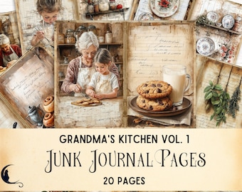 Grandma’s Rustic Kitchen Junk Journal Kit, Printable Ephemera, Digital Cooking Recipes Pages, Vintage Scrapbook Paper, Baking Craft Supplies