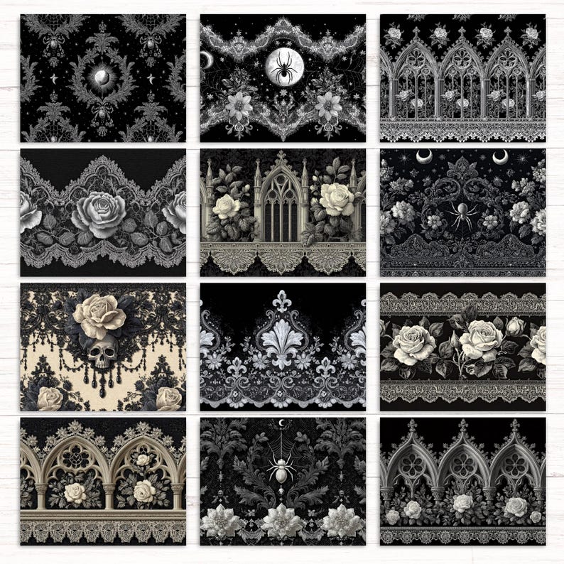 Gothic Lace Backgrounds, Junk Journal Pages, Vintage Printable Ephemera ...