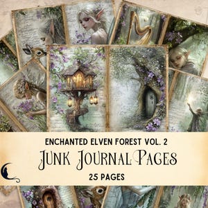 Elven Forest Junk Journal Pages, Fantasy Scrapbook Paper, Printable Ephemera, Enchanted Woodland Kit, Vintage Fantasy Collage, Forest Spirit