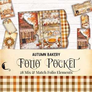 Kit folio pliant pour journal de bordel de boulangerie d'automne, éphémères imprimables de poche, album de cuisine d'automne rétro, fournitures de bricolage de pâtisserie de cru