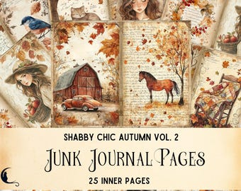 Shabby Chic Autumn Junk Journal Kit, Fall Cottagecore Printable Pages, Rustic Cottage Digital Scrapbook Paper