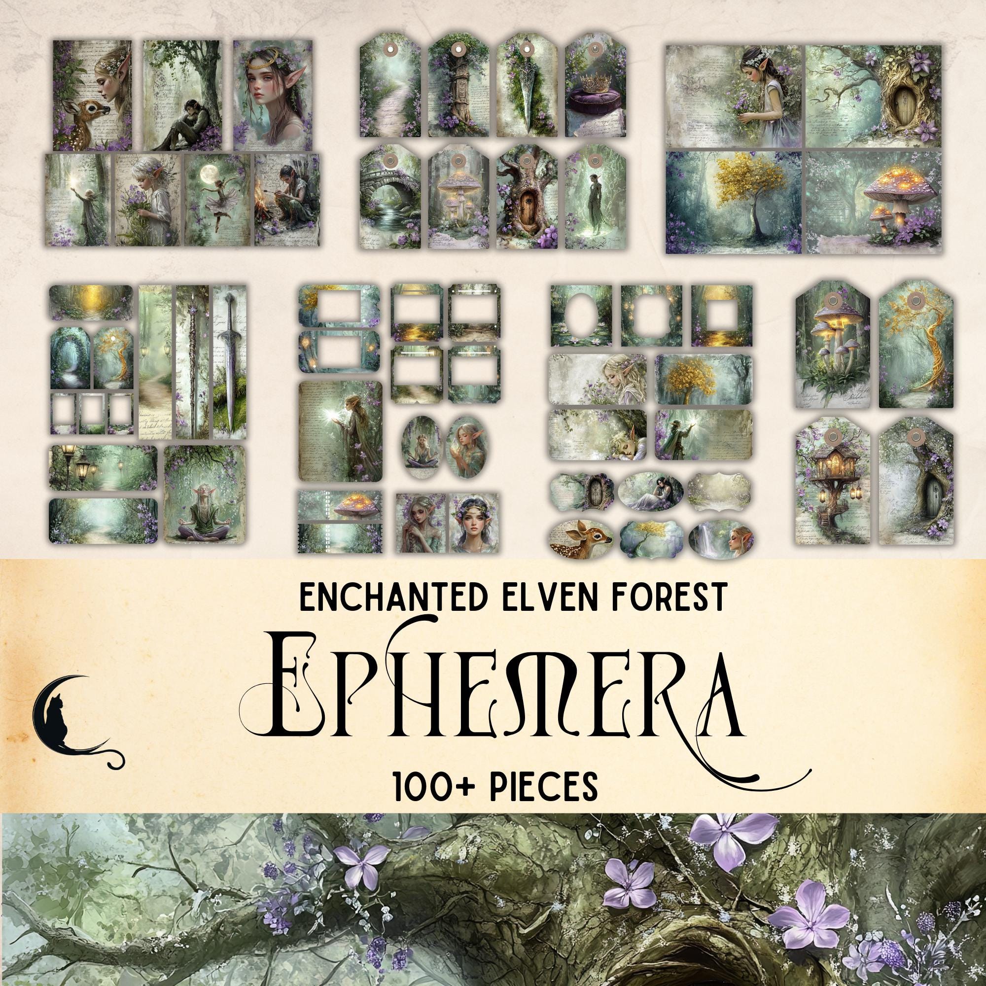 Enchanted Elven Forest Junk Journal Ephemera Kit, Printable Ephemera ...