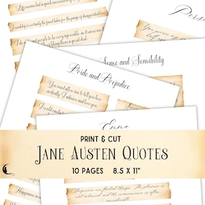 Jane Austen-citaten voor ongewenste tijdschriften, afdrukbare vintage ephemera, digitale download, scrapbooking knutselbenodigdheden Versieringen kieskeurige snitten
