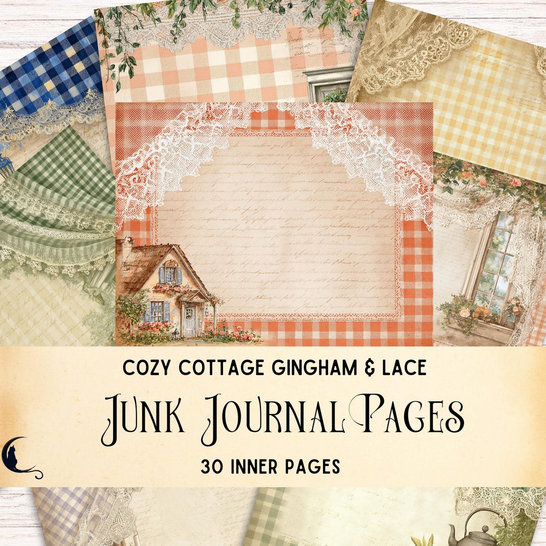 Cozy Cottage Gingham & Lace Junk Journal Kit, Printable Cottagecore ...
