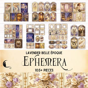 Kit d'éphémères lavande Belle Epoque Junk Journal, éphémères vintage imprimables, kit de scrapbooking Art nouveau, annonces françaises vintage, étiquettes de Paris