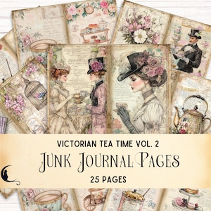 Victorian Tea Time Junk Journal Kit, Printable Ephemera, Vintage Tea Party, Digital Collage, Floral Design, Victorian Art, Shabby Chic