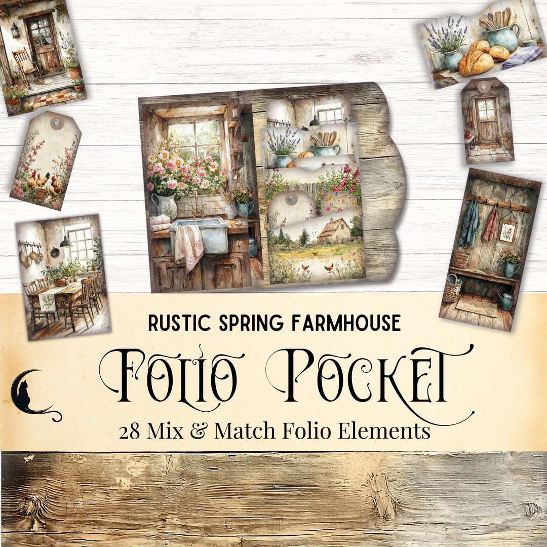 Rustic Spring Farmhouse Junk Journal Folio Kit, Printable Pocket ...