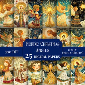 Paquet de papier numérique anges de Noël nordiques - motifs scandinaves pour le scrapbooking - téléchargement immédiat - décoration de Noël-cartes de Noël