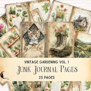 Vintage Garten Junk Journal Seiten, druckbare botanische Garten Greenery Ephemera, digitale Scrapbook Papier, wunderliche DIY Bastelbedarf