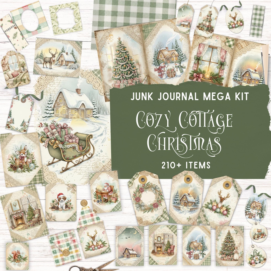 Cozy Cottage Christmas Junk Journal Kit, Printable Folio Pocket ...