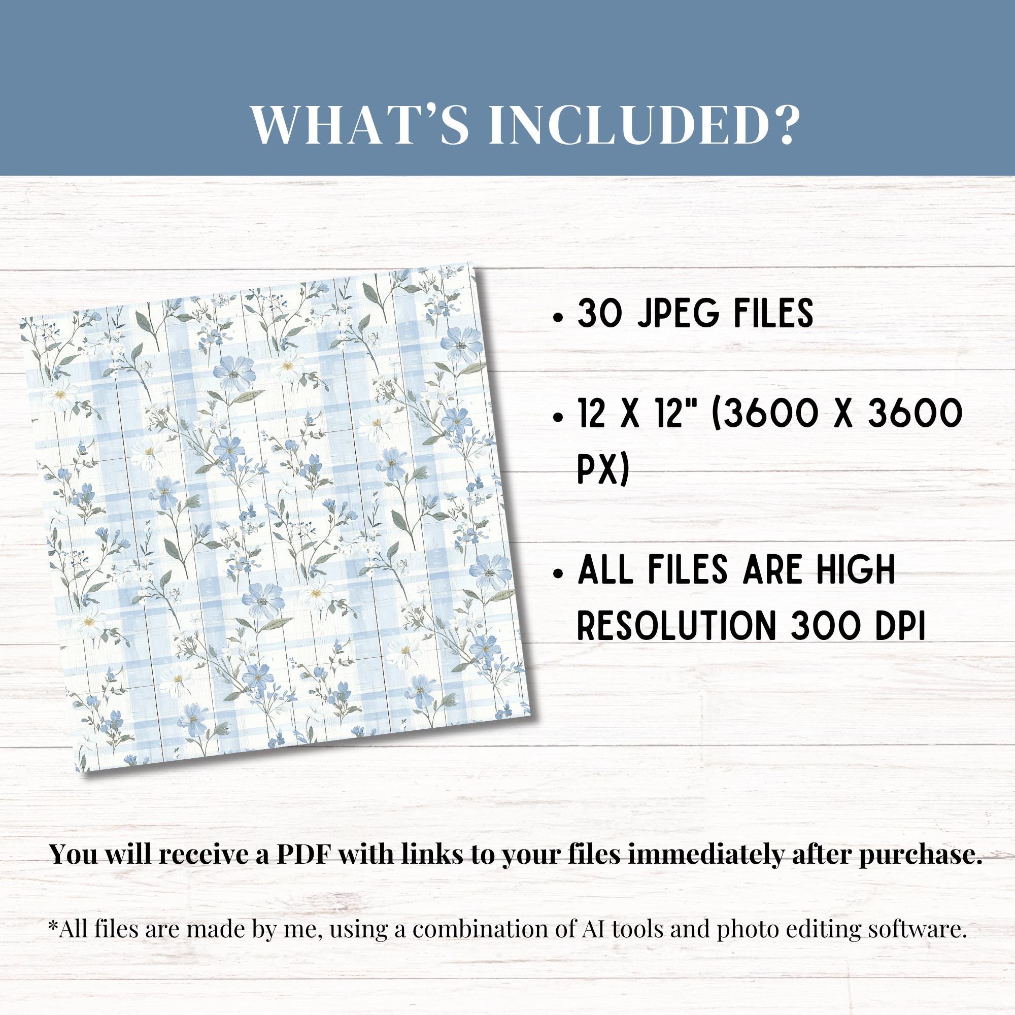 Seamless Rustic Blue Floral Pattern Gingham Wood Vintage Digital Paper ...