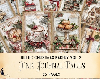 Rustic Christmas Baking Junk Journal Pages, Holiday Bakery Printable, Festive Scrapbook, Collage Sheet, Vintage Christmas Tartan Ephemera