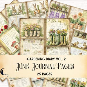 Gardening Diary Junk Journal Pages, Printable Vintage Botanical Ephemera, Digital Scrapbooking Paper, Seasonal Whimsical Crafting Supplies