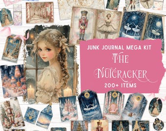 The Nutcracker Junk Journal Kit, Vintage Christmas Fantasy Scrapbook Paper, Shabby Chic Holiday Winter Ephemera, Printable Pocket Folio