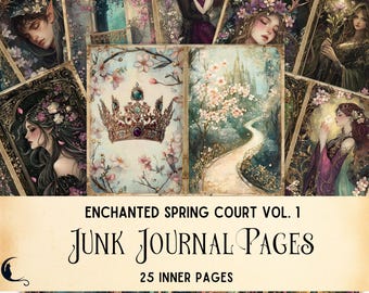 Enchanted Spring Court Romantasy Junk Journal Pages, Printable Fantasy Scrapbook Paper, Magical Forest Ephemera, DIY Craft Supplies