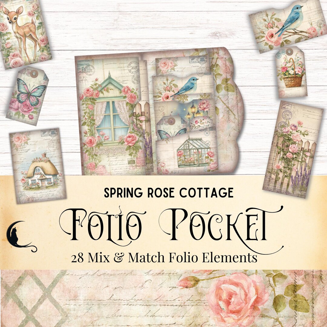 Spring Rose Cottage Junk Journal Folio Kit, Printable Pocket Ephemera ...